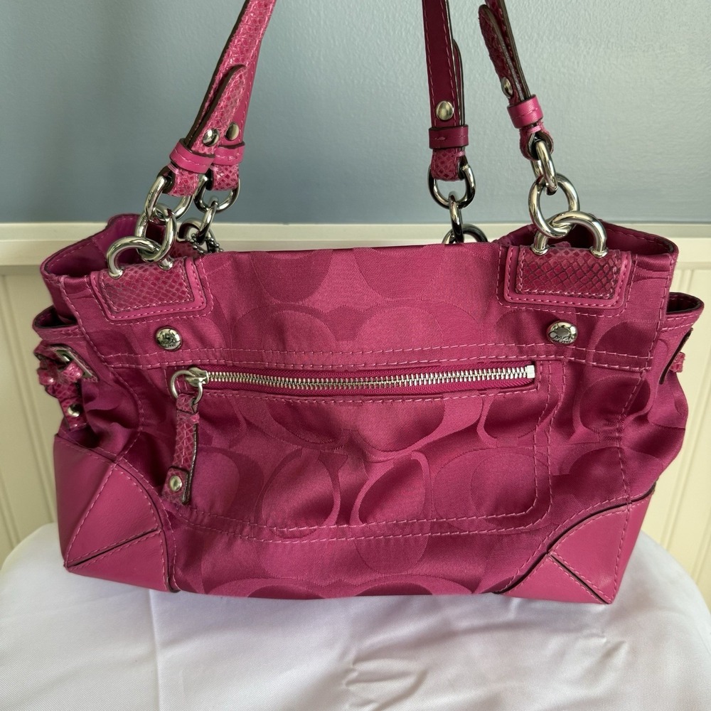 COACH Peyton Tote Bag Purse Signature Hot Pink Y2K Snakeskin Embossed Leather - Picture 3 of 16